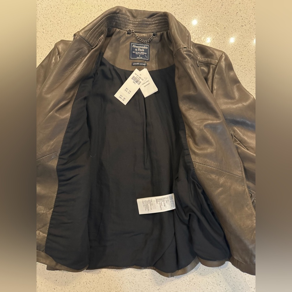 NWT Abercrombie & Fitch Genuine Leather Moto Jacket Brown Small - Picture 6 of 11